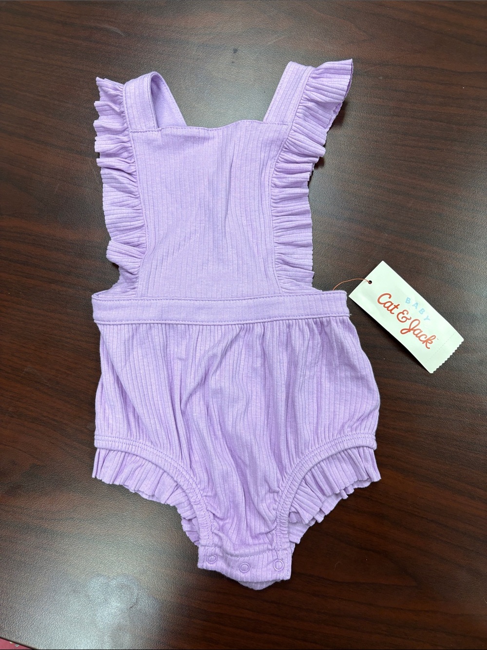 Cat & Jack Lilac Ruffle Ribbed Baby One-Piece